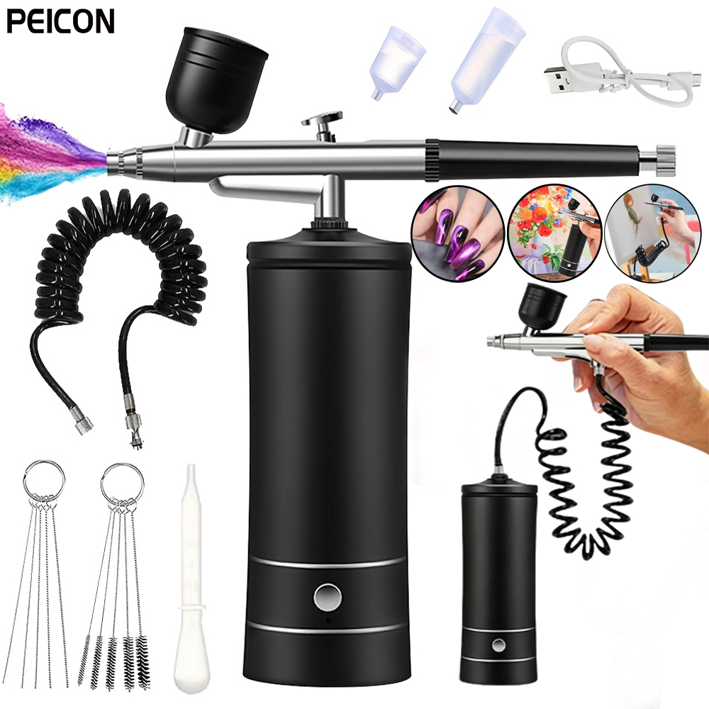 Spray Gun Air Compressor Kit - 휴대용 에어브러시 키트(압축기 포함), 충전식 무선